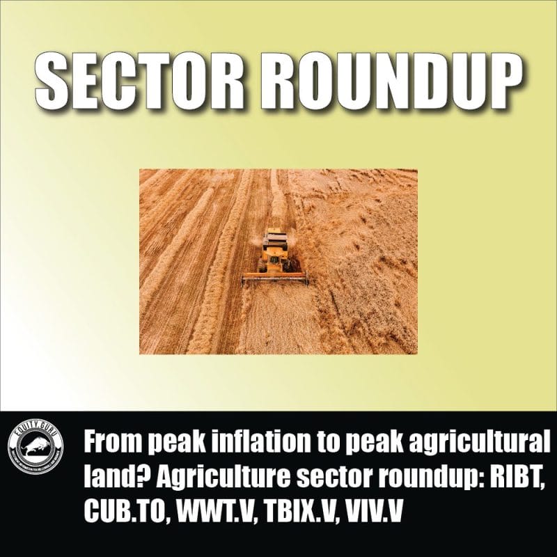From peak inflation to peak agricultural land Agriculture sector roundup RIBT, CUB.TO, WWT.V, TBIX.V, VIV.V