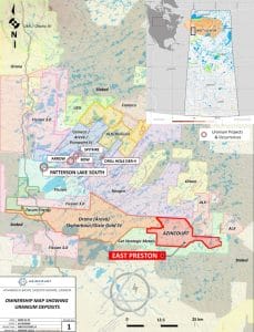 Azincourt Energy's flagship East Preston uranium project map