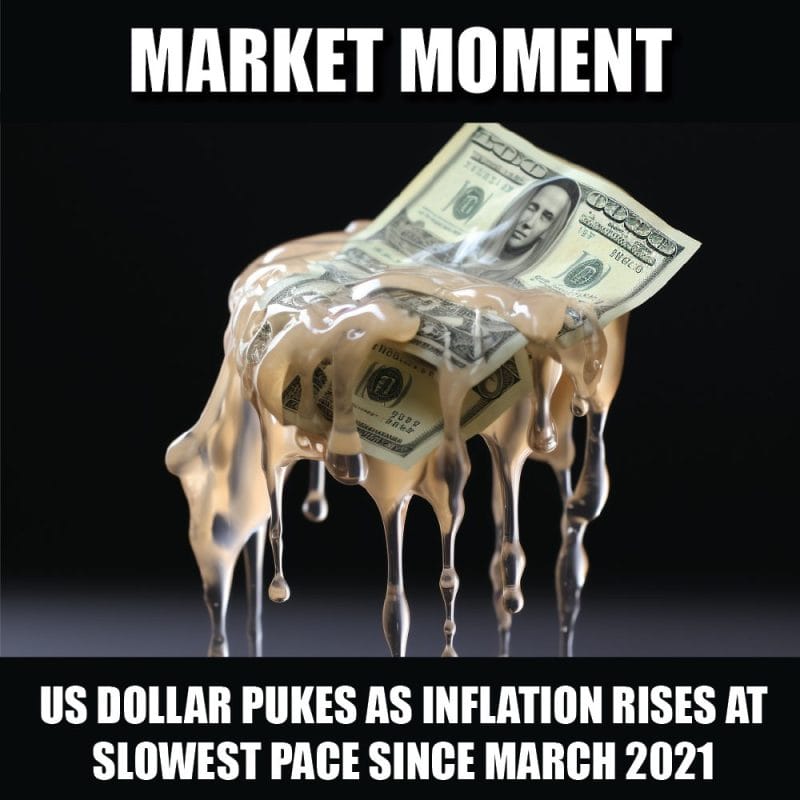 US dollar pukes as inflation rises at slowest pace since March 2021