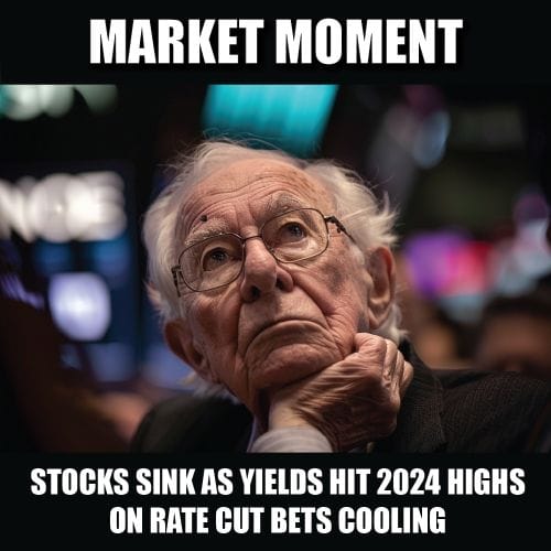 Stocks sink as yields hit 2024 highs on rate cut bets cooling